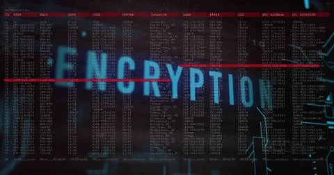 Image of encryption text and digital data processing over black background イラスト素材