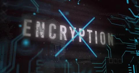 Image of encryption text and digital data processing over black background Illustrazione stock