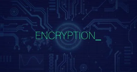Image of encryption text, circuit board and data processing Illustrazione stock