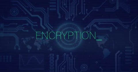 Image of encryption text, circuit board and data processing Stock Illustration