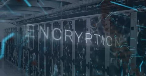 Image of encryption text over data processing and computer motherboard and Illustrazione stock