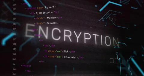 Image of encryption text over data processing on black background 스톡 사진