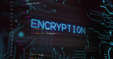 Image of encryption text over data processing on black background Foto stock