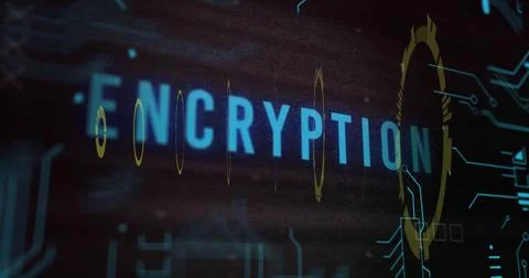 Image of encryption text over digital data processing on black background Stock Photos