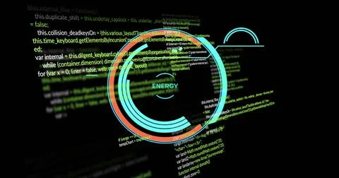 Image of energy icon over data processing Illustrazione stock