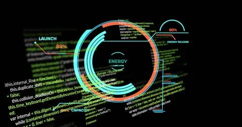 Image of energy icon over data processing Stockillustratie