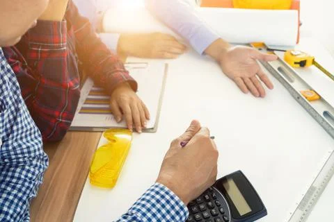 Image of engineer meeting for architectural project. working with partner and Foto stock
