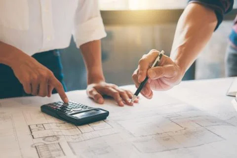 Image of engineer or architect partner meeting for working with architectural Stock Photos