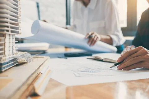 Image of engineer or architect partner meeting for working with architectural Stock Photos