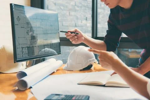 Image of engineer or architect partner meeting for working with architectural Stock Photos