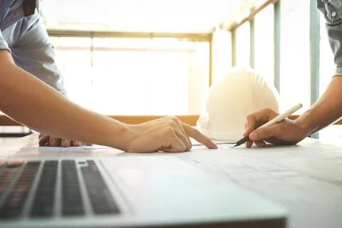 Image of engineer or architectural project, Close up of Architects engineer's Stock Photos