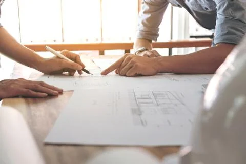 Image of engineer or architectural project, Close up of Architects engineer's Stock Photos