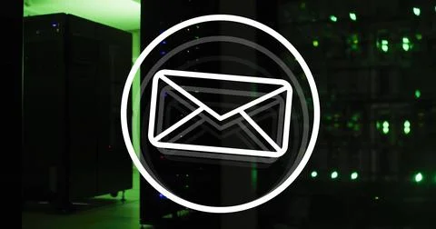 Image of envelope and circle over server room Stock Illustration