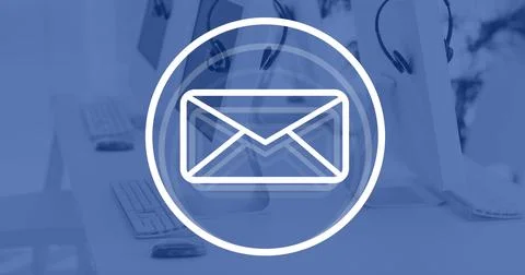 Image of envelope icon and data processing over office Stock Photos