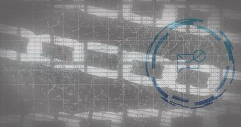 Image of envelope icon over data processing on black background Illustrazione stock