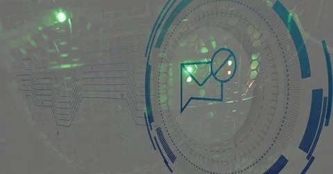 Image of envelope icon over data processing and server room Stock Illustration