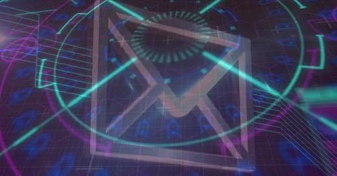 Image of envelope icon over scope scanning and data processing Stock Photos