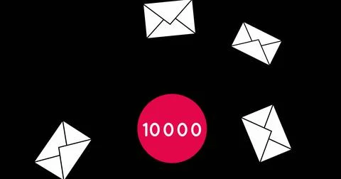 Image of envelope icons falling while numbers are going up to ten thousand on a Stock Illustration