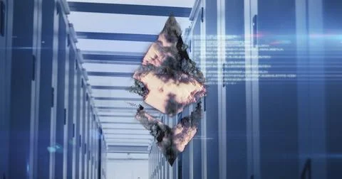 Image of ethereum symbol over server room Illustrazione stock