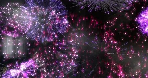 Image of exploded pink and red fireworks in night sky Stock Illustration