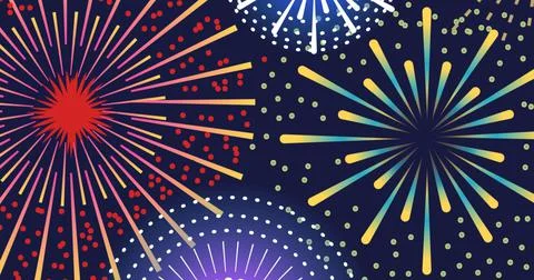 Image of exploding colourful fireworks scrolling on black background イラスト素材