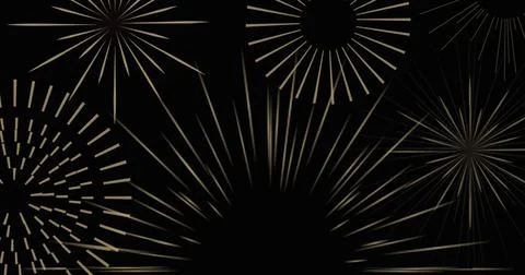 Image of exploding gold fireworks scrolling on black background 스톡 일러스트