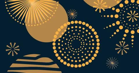 Image of exploding gold fireworks scrolling on black background イラスト素材