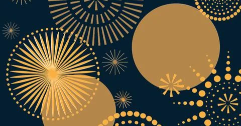 Image of exploding gold fireworks scrolling on black background Stock Illustration