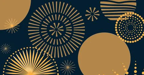 Image of exploding gold fireworks scrolling on black background Stock Illustration
