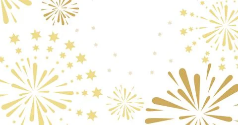 Image of exploding gold fireworks scrolling on white background Stock Illustration