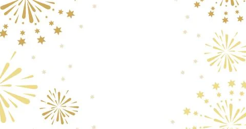 Image of exploding gold fireworks scrolling on white background Stock Illustration