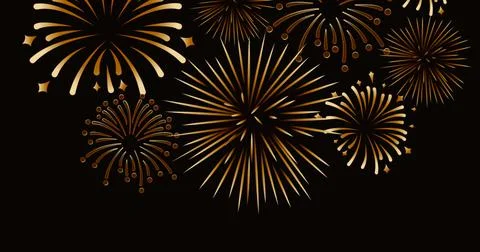 Image of exploding gold fireworks scrolling on black background Stock Illustration