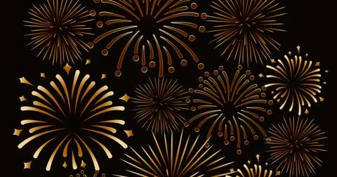 Image of exploding gold fireworks scrolling on black background Stockillustratie