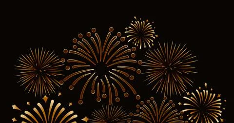 Image of exploding gold fireworks scrolling on black background Stock Illustration
