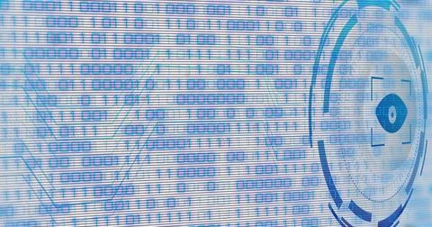 Image of eye icon over data processing on white background Stockillustratie