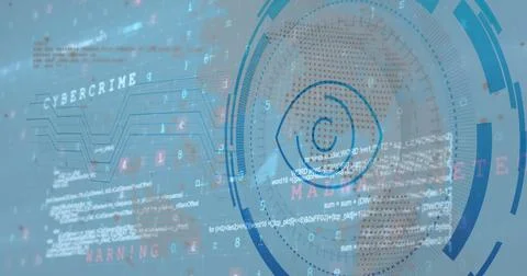 Image of eye icon over data processing on blue background Foto stock