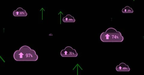 Image of falling clouds icons over dark background Stock Photos
