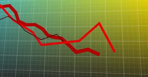 Image of falling graphs over grid pattern against gradient background Stock Photos