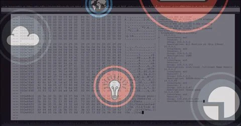 Image of falling icons over data processing on white background イラスト素材