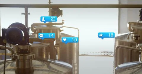 Image of falling icons over refinery 스톡 사진