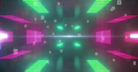 Image of falling numbers over digital tunnel, copy space Foto stock