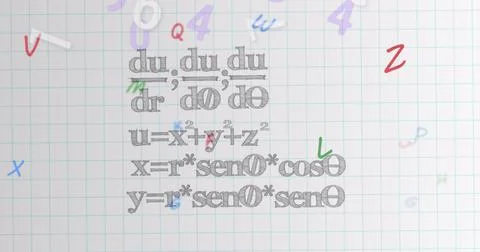 Image of falling numbers over mathematical equations in school notebook Stock Illustration