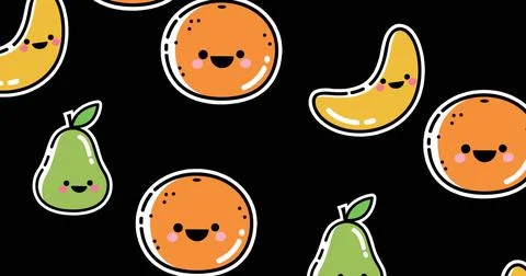 Image of falling smiling fruits over black background Stock Illustration