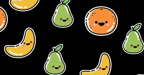 Image of falling smiling fruits over black background Stock Illustration