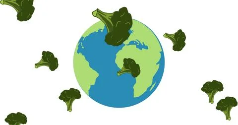 Image of falling vegetables over globe on white background Stock Illustration