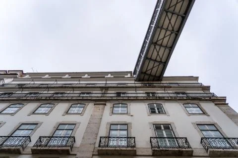 Image of the famous elevator in Lisbon: Santa Justa elevator or the Santa Jus Stock Photos