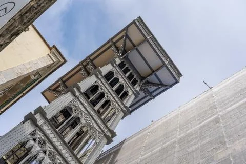 Image of the famous elevator in Lisbon: Santa Justa elevator or the Santa Jus Stock Photos