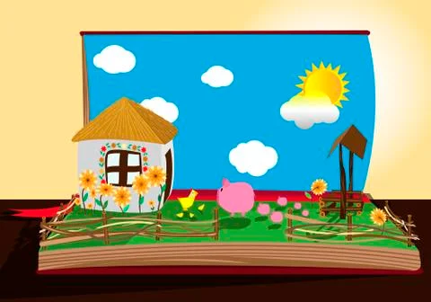 Image of a farm in an open book Illustrazione stock