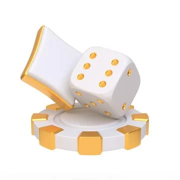 Image features 3D casino dice and a poker chip, symbolizing gambling and gaming Stock Illustration