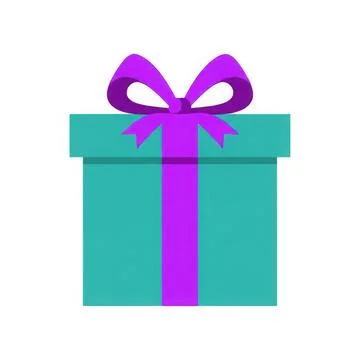 The image features a gift box with a vibrant purple ribbon tied in a bow on.. Stock Illustration